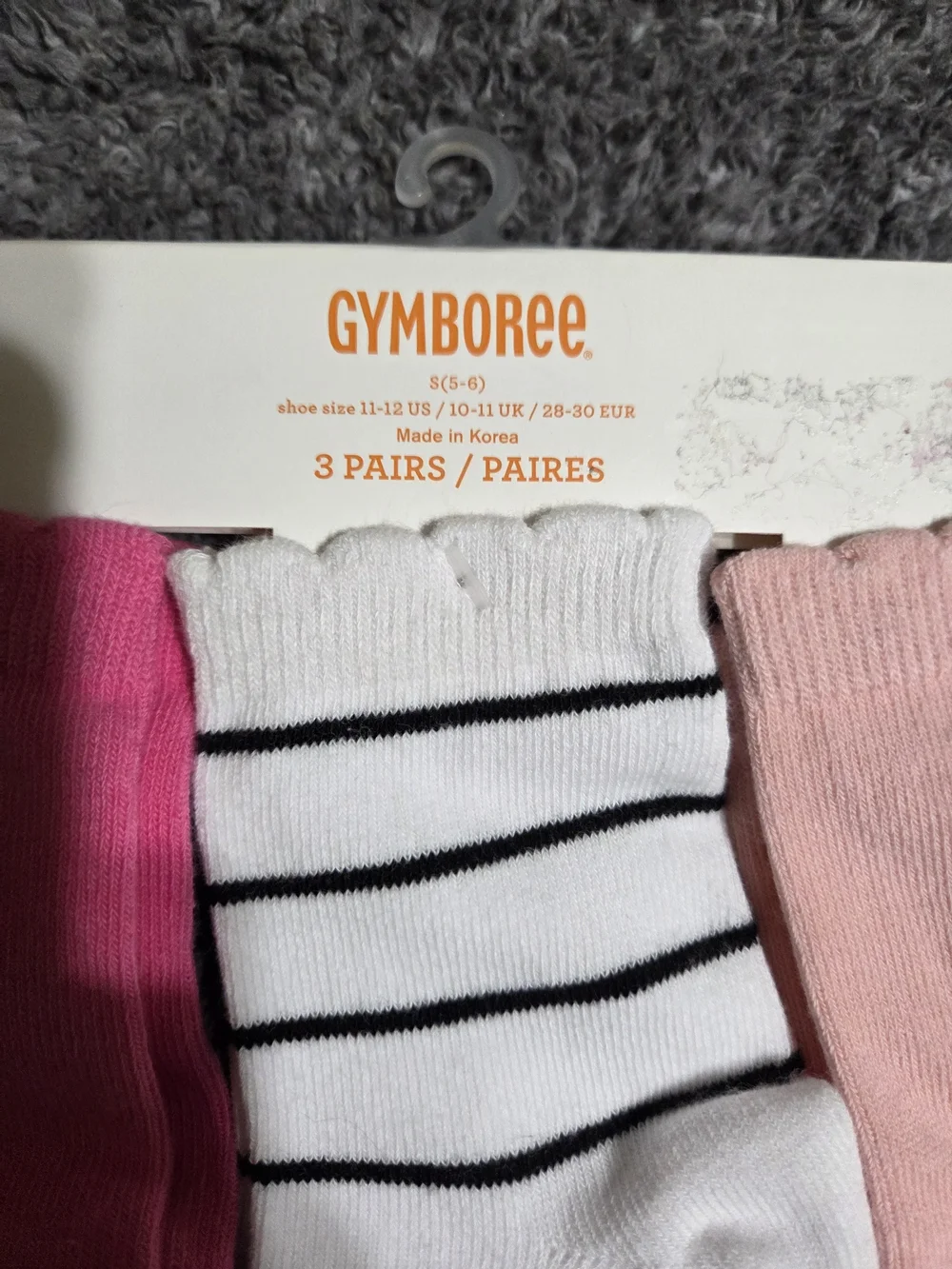 Gymboree 3-Pack Kids Ankle Socks in Hot Pink, White/Black Stripe & Light Pink